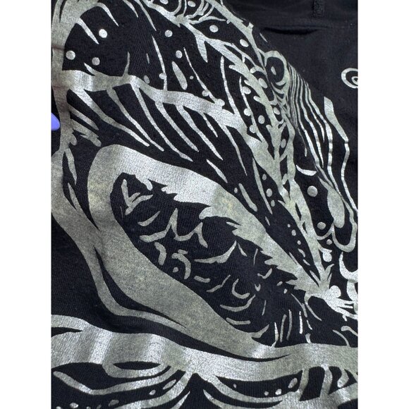 VTG Forever Womens Y2K Black Butterfly Silver Print Tunic Sz L Fairycore Boho - Picture 5 of 9